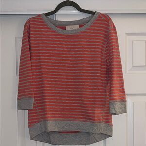 LOFT Pink and Gray Striped Top